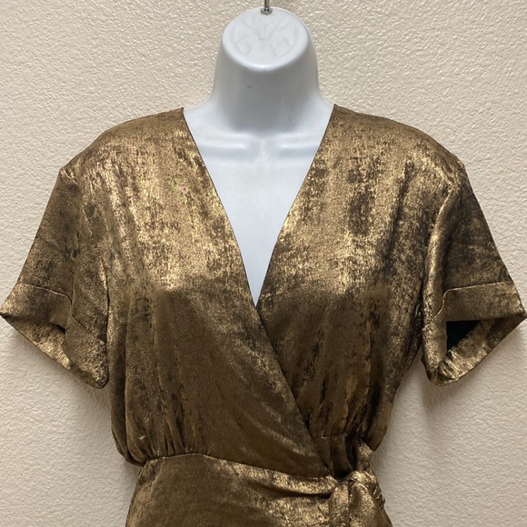 Zara Gold Wrap Dress Small - Picture 4 of 8